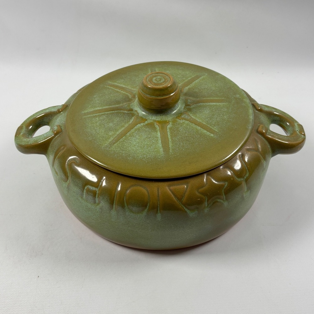 Frankoma 94V Wagon Wheel 1.5qt Covered Casserole Dish Prairie Green Bean Pot
